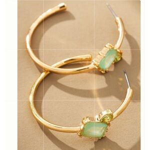 Anthropologie Mint Green Stone Gold Hoop Earrings Pale Green Stones